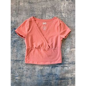 SO Peach Pink Short Sleeve Faux Wrap Front Crop Top XS